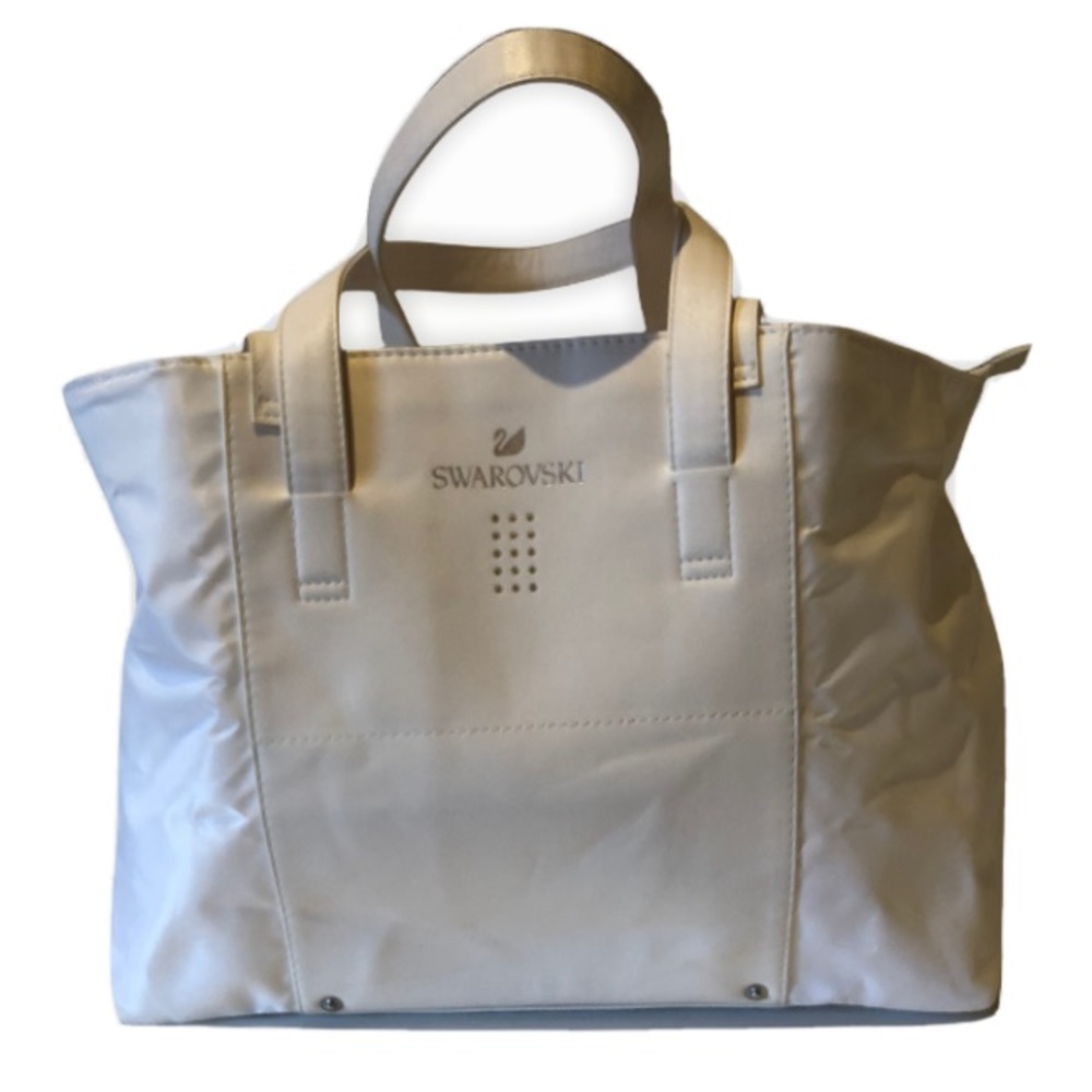 Swarovski White Foldable Weekender Shoulder Bag Tote Lightweight Travel Zip Top
